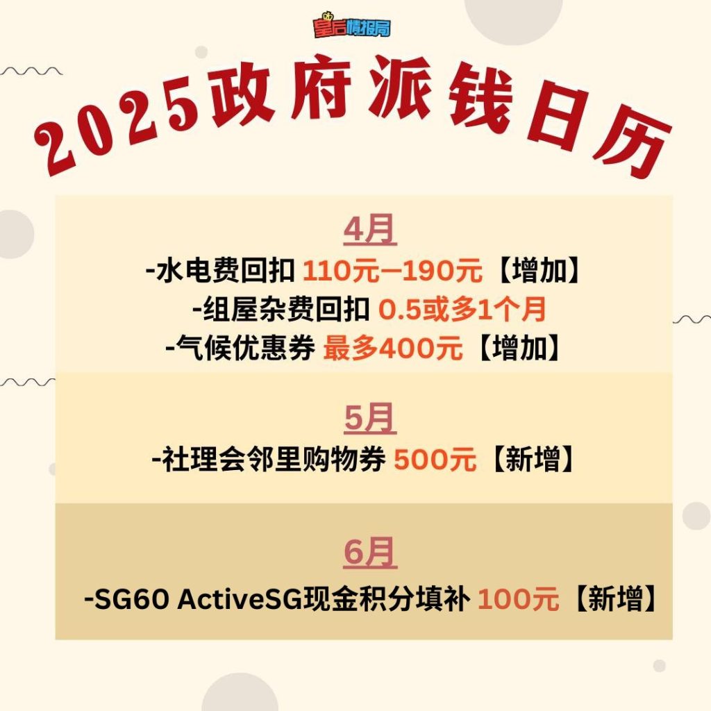 2025财政预算案】新加坡政府派钱日历！4月开始一路派钱派到26年1月💰 - 🇸🇬新加坡省钱皇后-皇后情报局